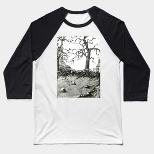 Country scene Tree scene pen drawing Baseball T-Shirt